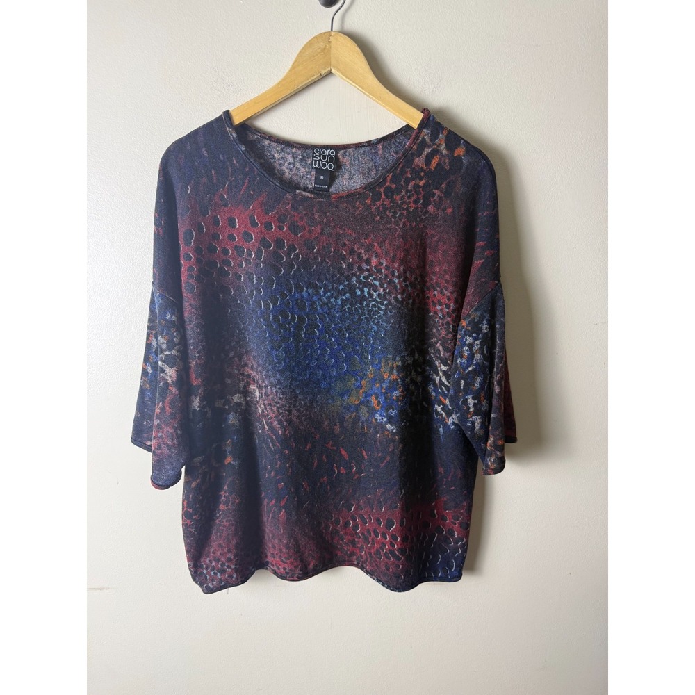 Ciara Sun‎ Woo Top Blouse Tunic Women's M Multicolor Abstract Boat Neck Leopard